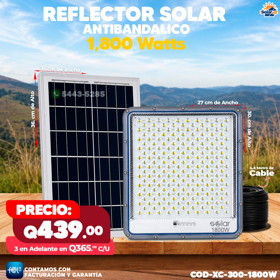 Reflector Solar Antivandálico de 1,800W 🔆🔆