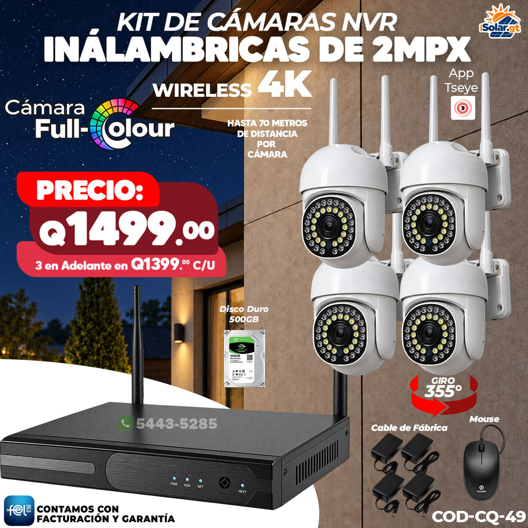 📹📡 Kit NVR Inalámbrico 4 Cámaras PTZ 2MPX | Wireless 4K 📺 | Giro 355° 🔄
