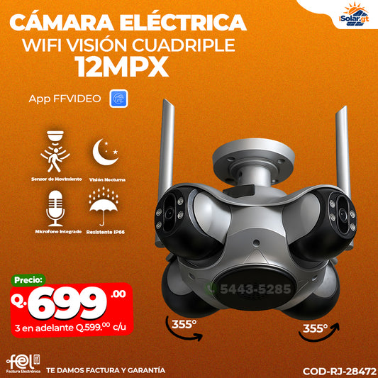 Cámara Eléctrica WiFi Visión Cuádruple 12MPX
