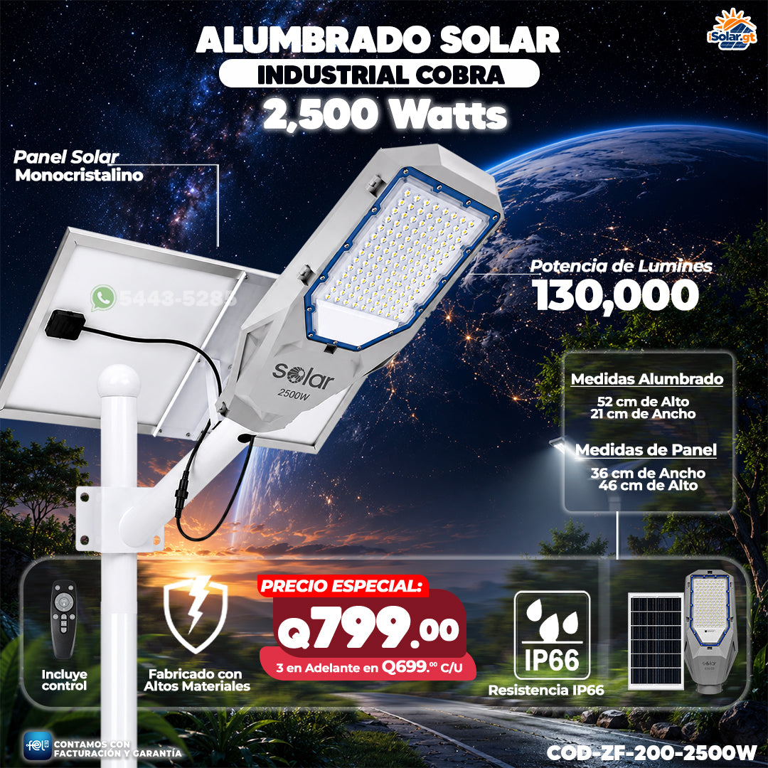Alumbrado Solar Cobra de 2,500W 🤯☀️