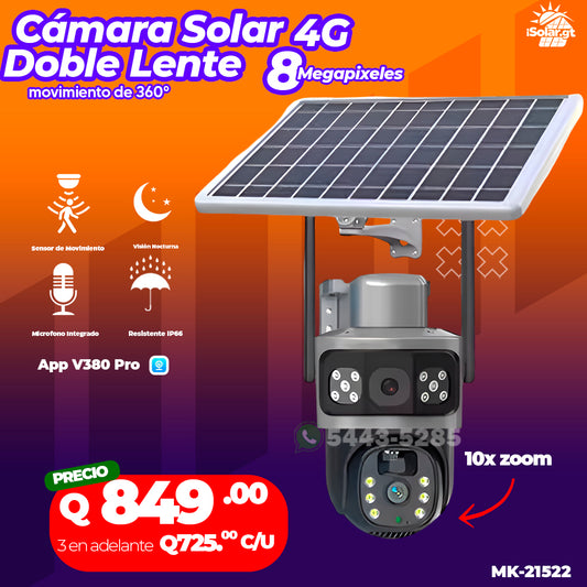 Cámara Solar 4G, Doble Lente de 8 Megapixeles