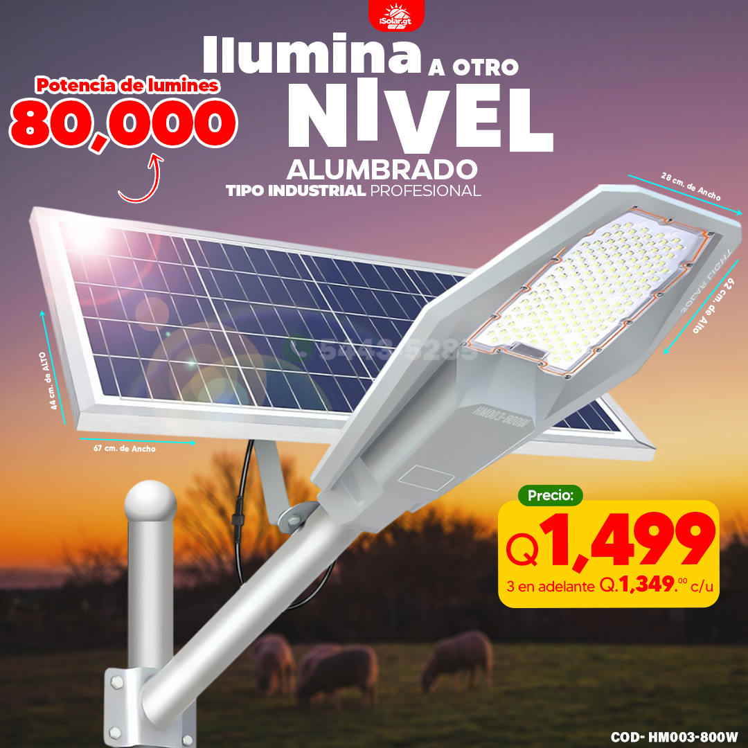 Alumbrado Tipo Industrial Profecional Solar de 80,000 lumines