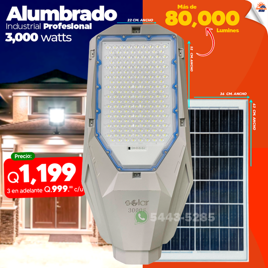 Alumbrados Solares Profecionales de Alta Potencia de 3,000 watts