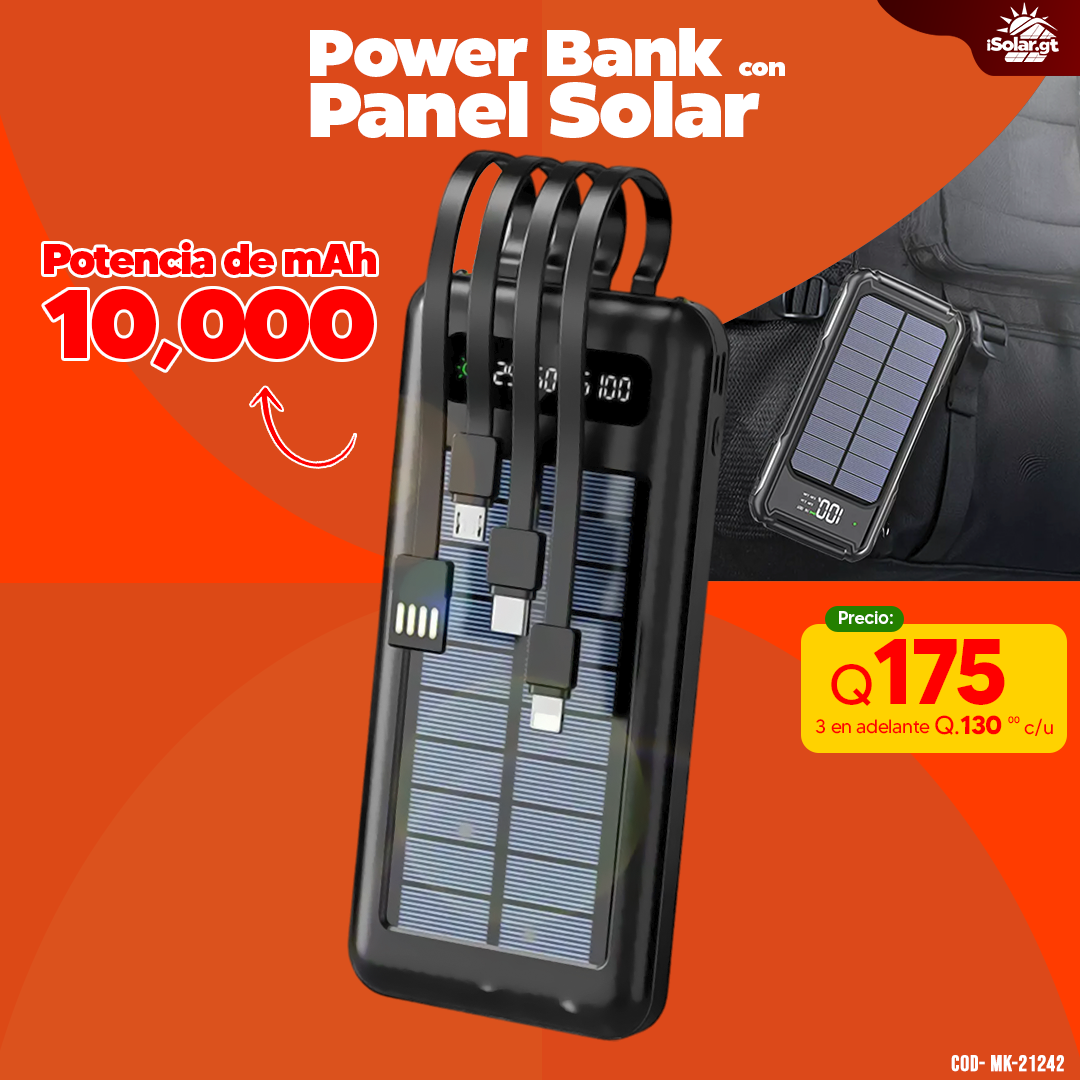 Power Bank Con Panel Solar de 10,000 mAh