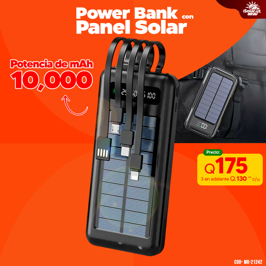 Power Bank Con Panel Solar de 10,000 mAh