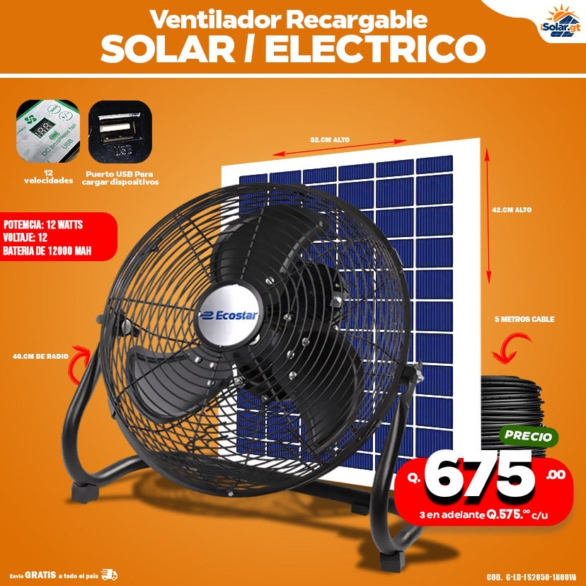 Ventilador Recargable Solar / Eléctrico