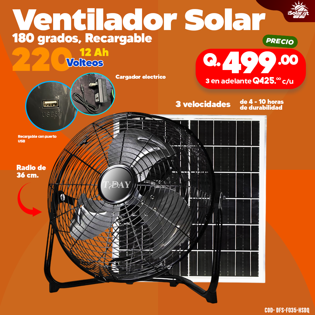 Ventilador Con Panel Solar y Recargable de 220 volteos