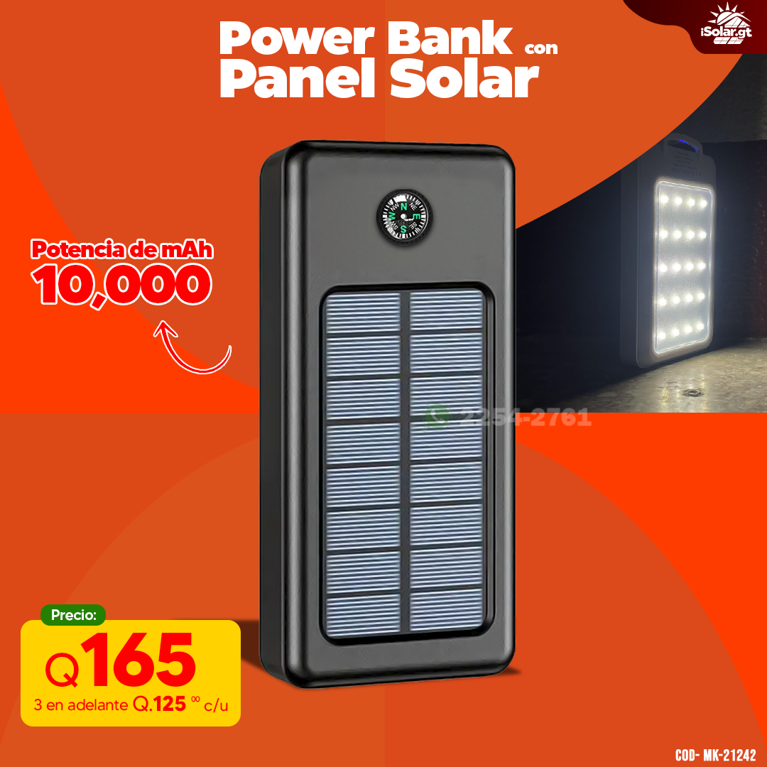 Power Bank Solar de 10,000 mAh con luz led