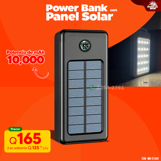 Power Bank Solar de 10,000 mAh con luz led