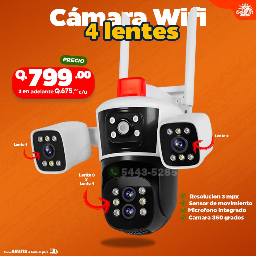 Cámara Wifi 3MP de 3 lentes Ip 66