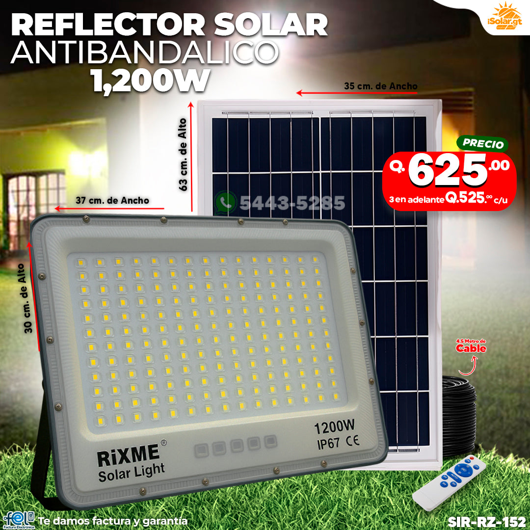 Reflector Industrial Solar Antibandálico de 1,200 Watts 🔆💪🌞