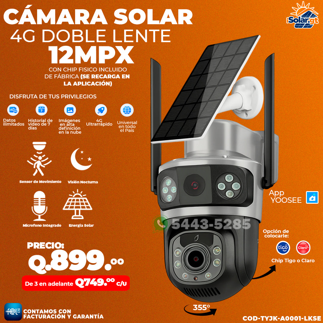Cámara Solar 4G de 12 MegaPixeles Doble Lente ☀️☀️