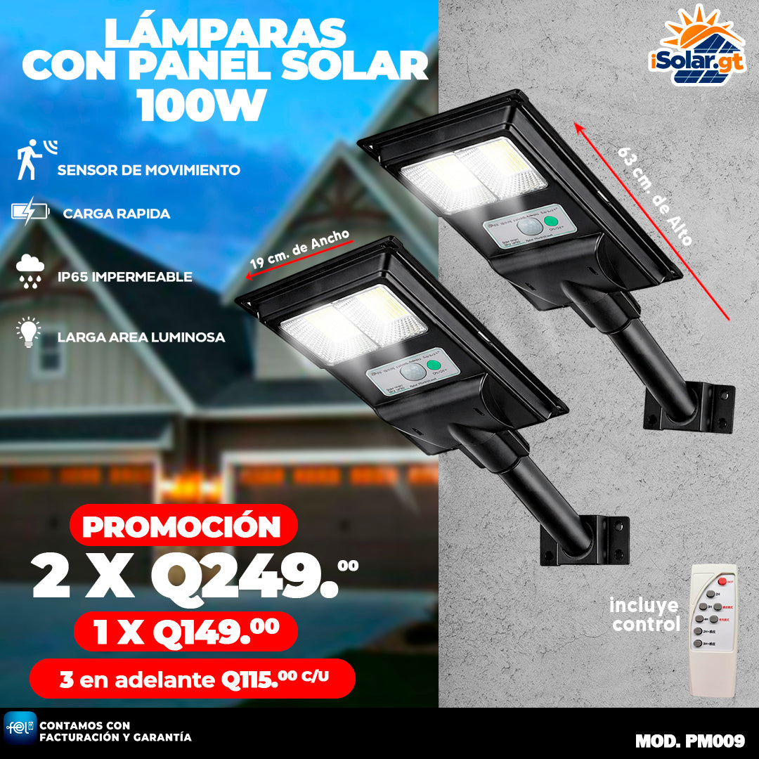 Lámpara Solar con Panel de 100 Watts 🏃🏻