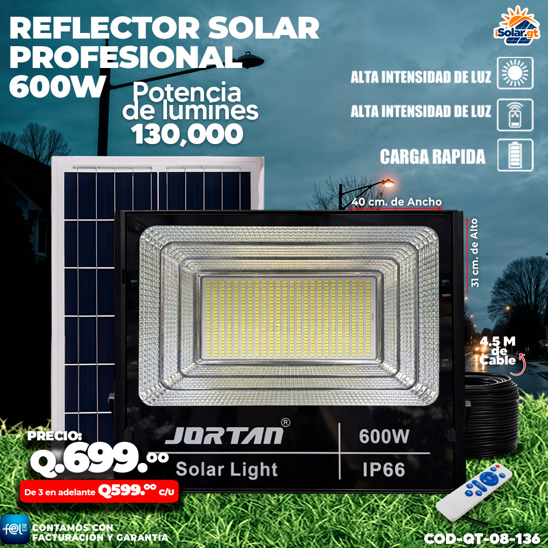 💡 Reflector Solar Profesional Jortan de 600 Watts ☀️
