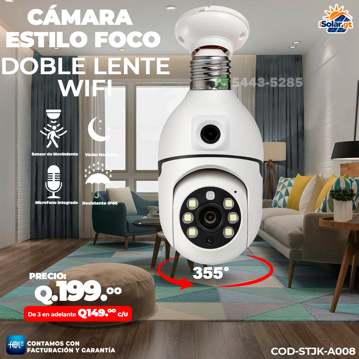 Cámara Wi-fi Estilo Foco Doble Lente 🌙🌙