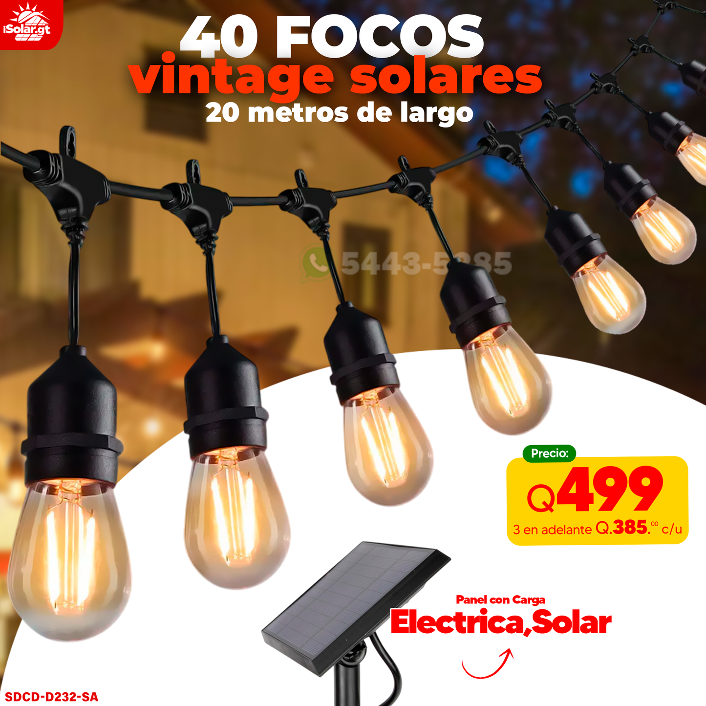 Focos Vintage Solares 40 Focos, 20metros