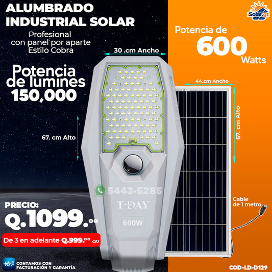 Alumbrado Solar Profesional Estilo Cobra T-Day de 600 Watts 💡