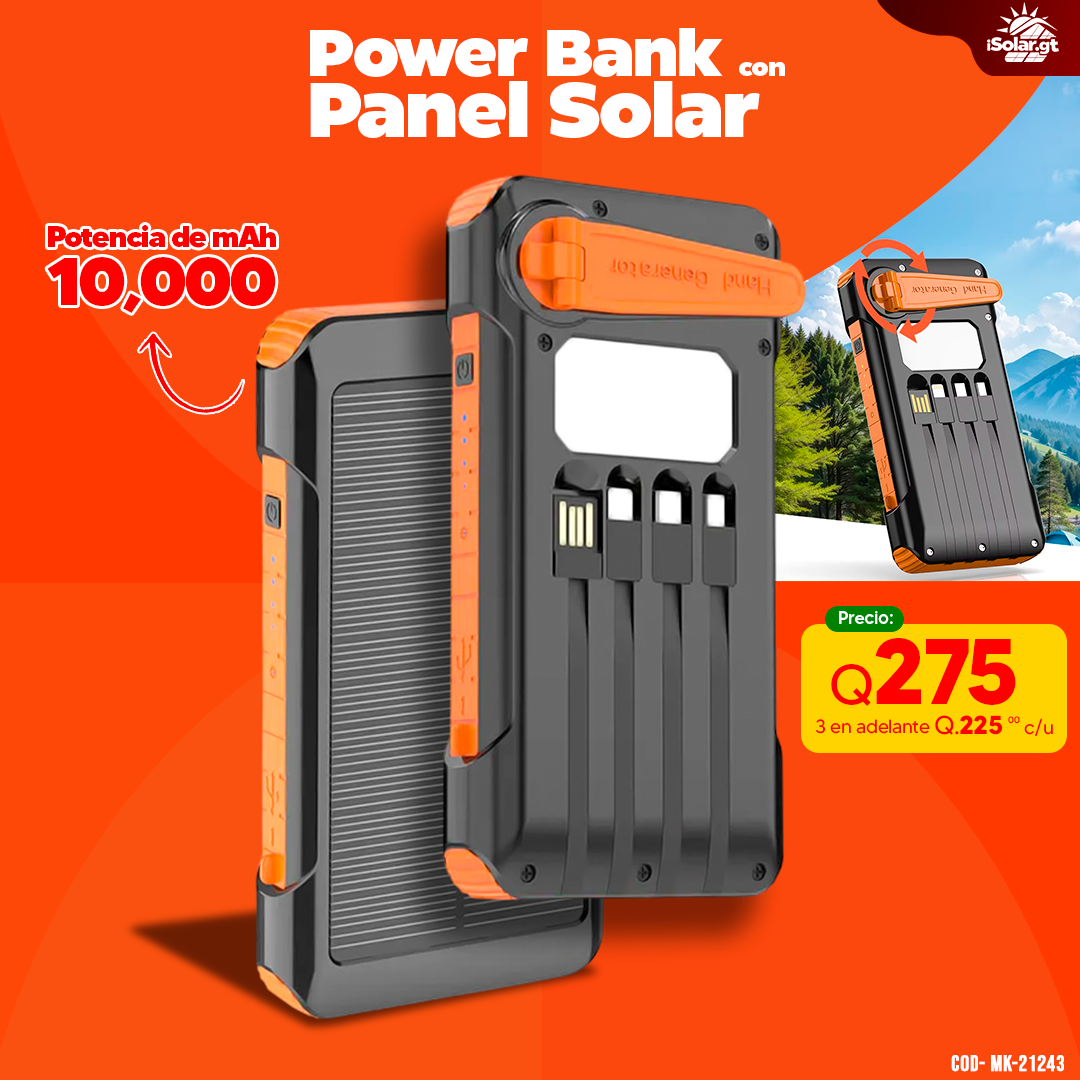 Power Bank Solar de 10,000 mAh con bobina manual