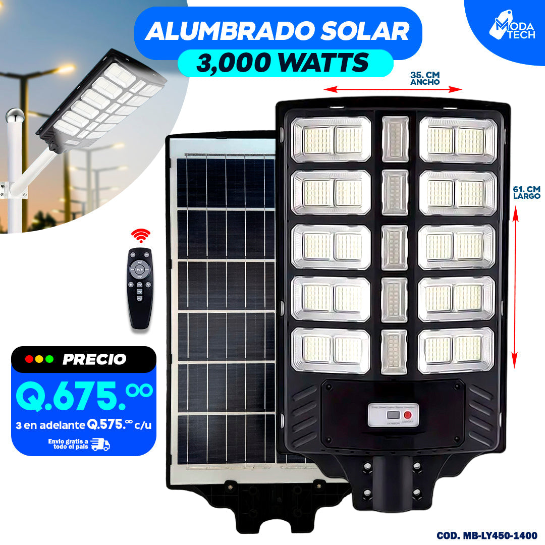 Alumbrados Solares Profesionales Industriales con Panel solar 3,000 watts